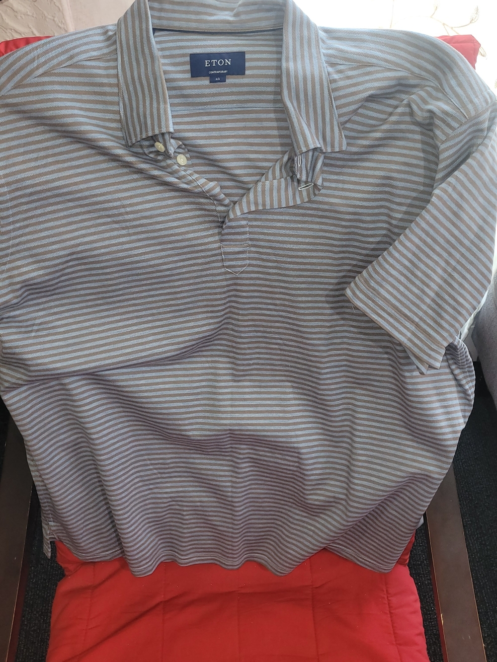 Eton Striped Cotton Polo in Light Gray and Taupe